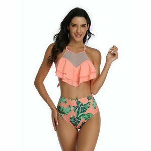 NEW HIGH WAIST PADDED RUFFLE‎ BIKINI MEDIUM